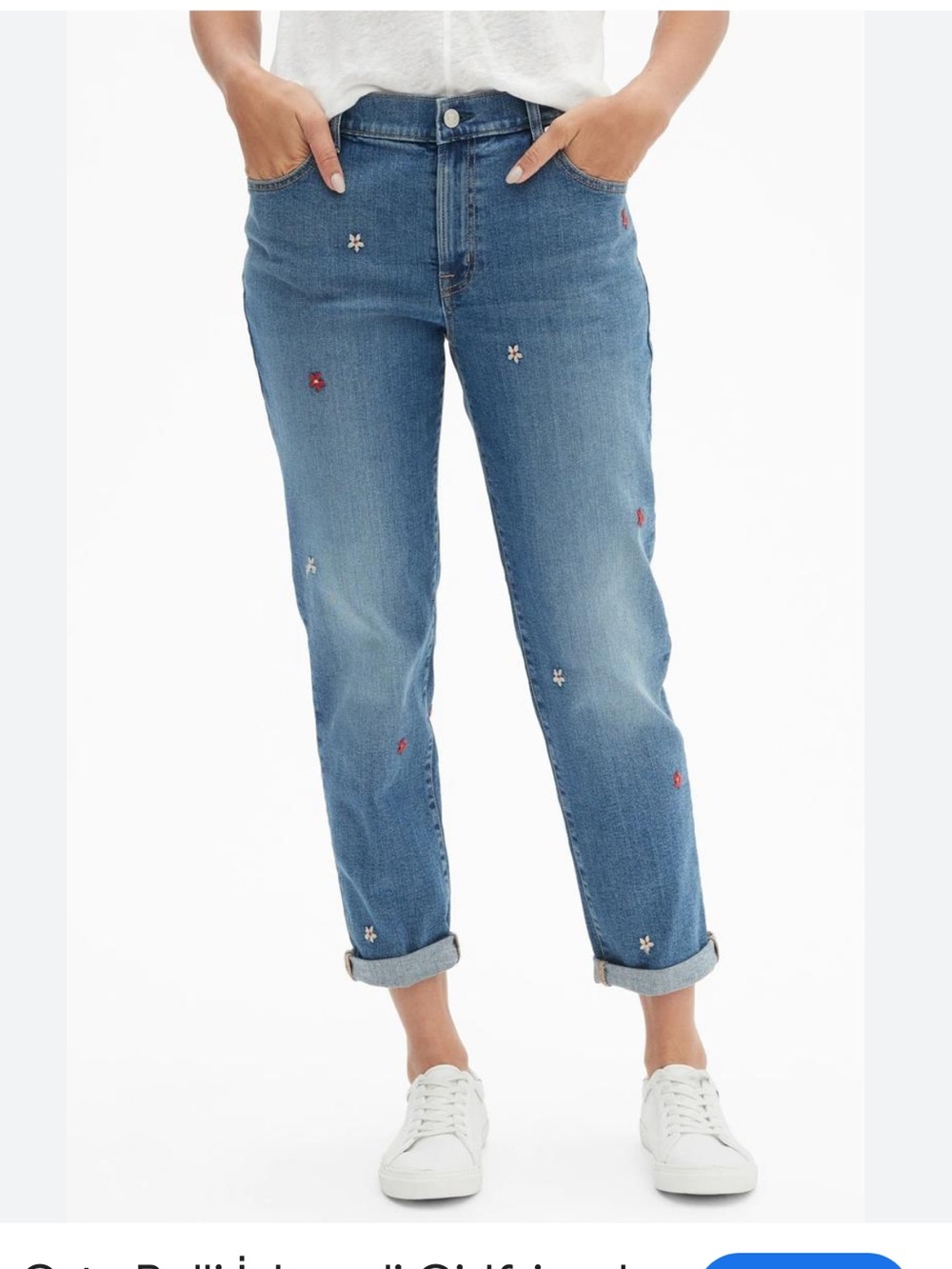 GAP Emboridered Flower Relaxed Fit "Girlfriend" Cropped Jeans 29